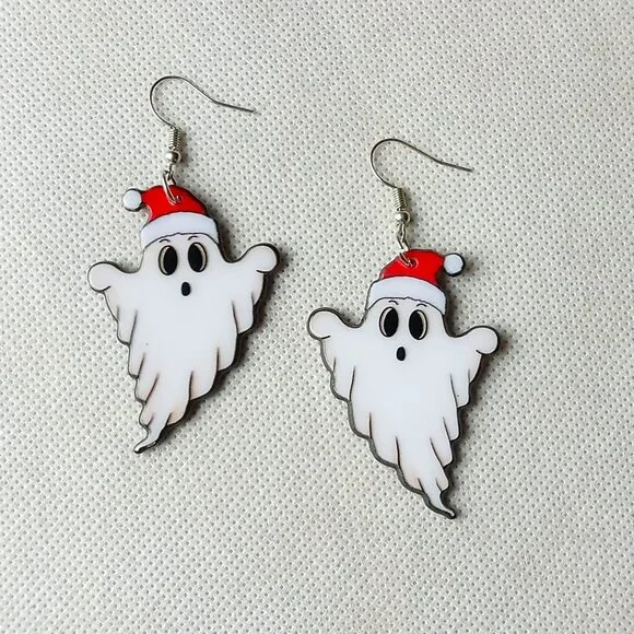 Santa Ghost Earrings, Spooky Christmas Ghost Earrings, Ladies Fashion Earrings - Picture 4 of 6